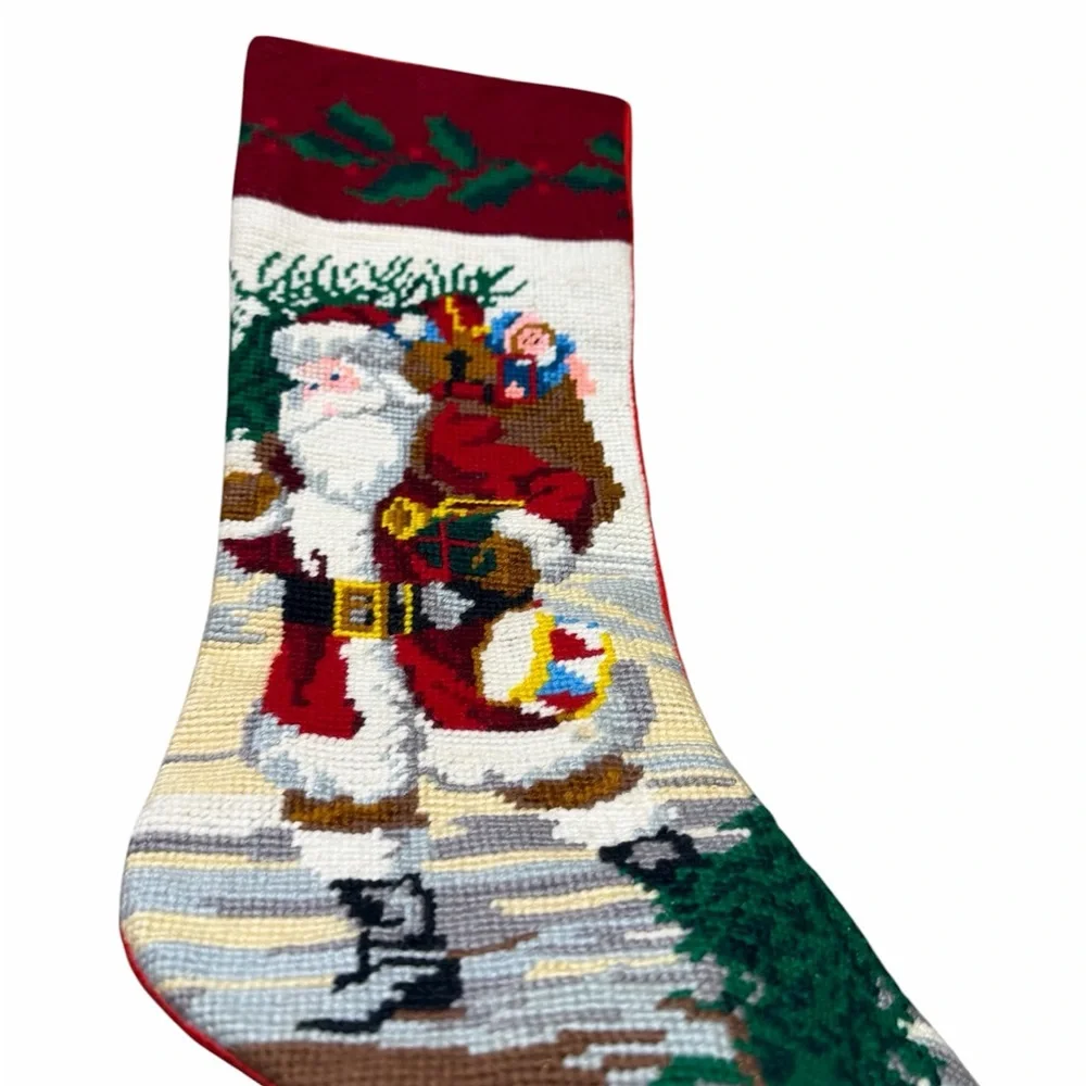 🎅 Vintage Needlepoint Christmas Stockings (Set of 2) Grannycore Holiday Decor 🧶